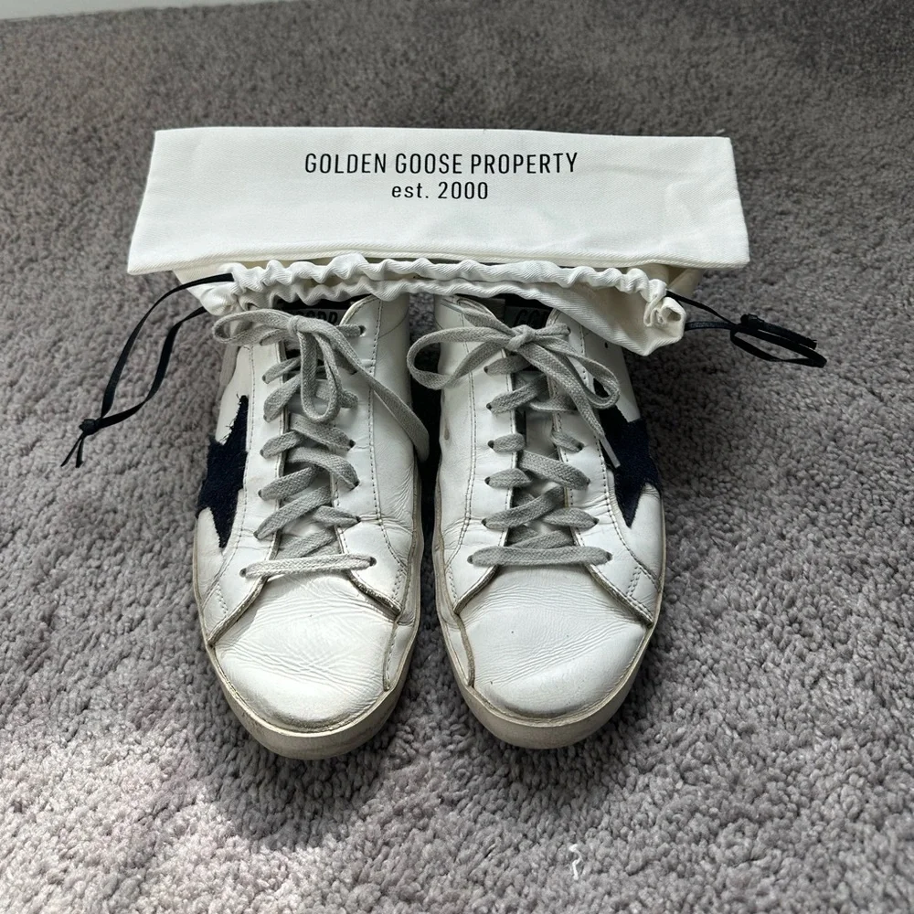 Golden Goose Men’s Super Star Leather Low Top White/Navy Blue/Gray 41 EU/ 8 US - Picture 3 of 7